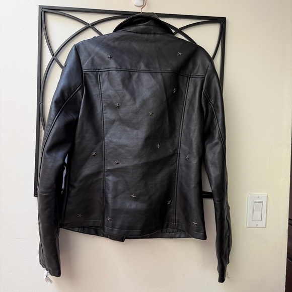Long Tall Sally Black Faux Leather Jacket with Star Details - Picture 8 of 10
